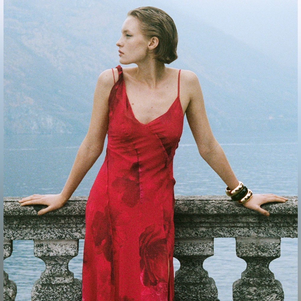 Mango Asymmetrical Red Floral Dress